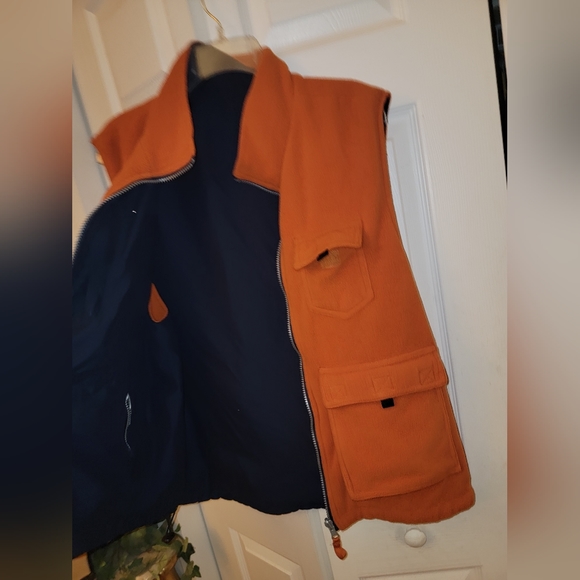 MULTI POCKETS fleece lined Navy REVERSIBLE unisex utility UNISEX warm vest large - Picture 2 of 8